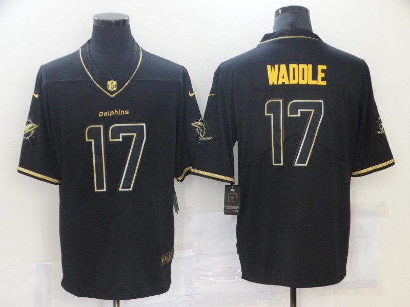 Men Miami Dolphins #17 Waddle Black Retro Gold Lettering 2021 Nike NFL Jersey->miami dolphins->NFL Jersey